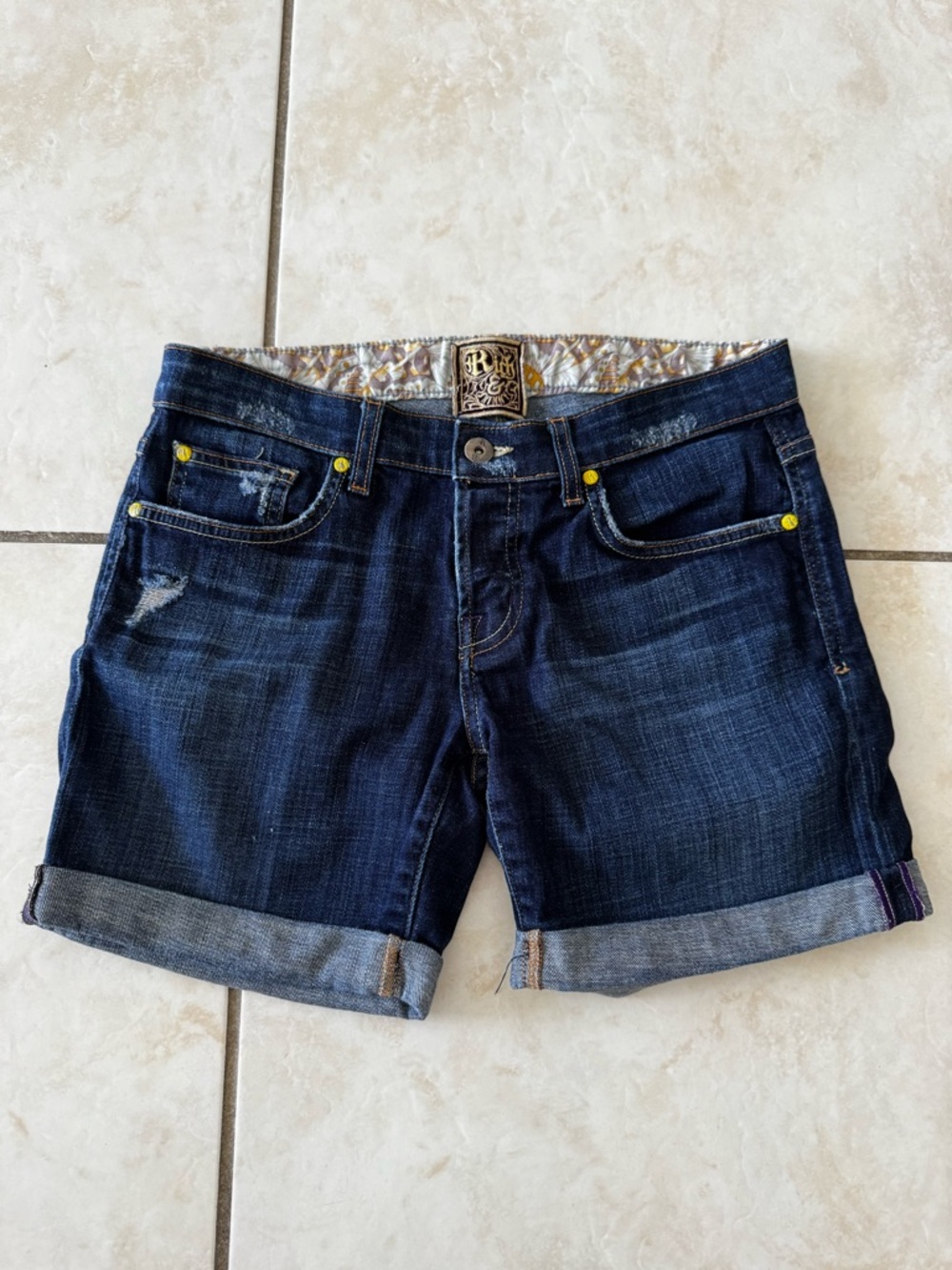Rich & Skinny Dark Indigo Rolled-Hem Jean Shorts - Picture 2 of 3
